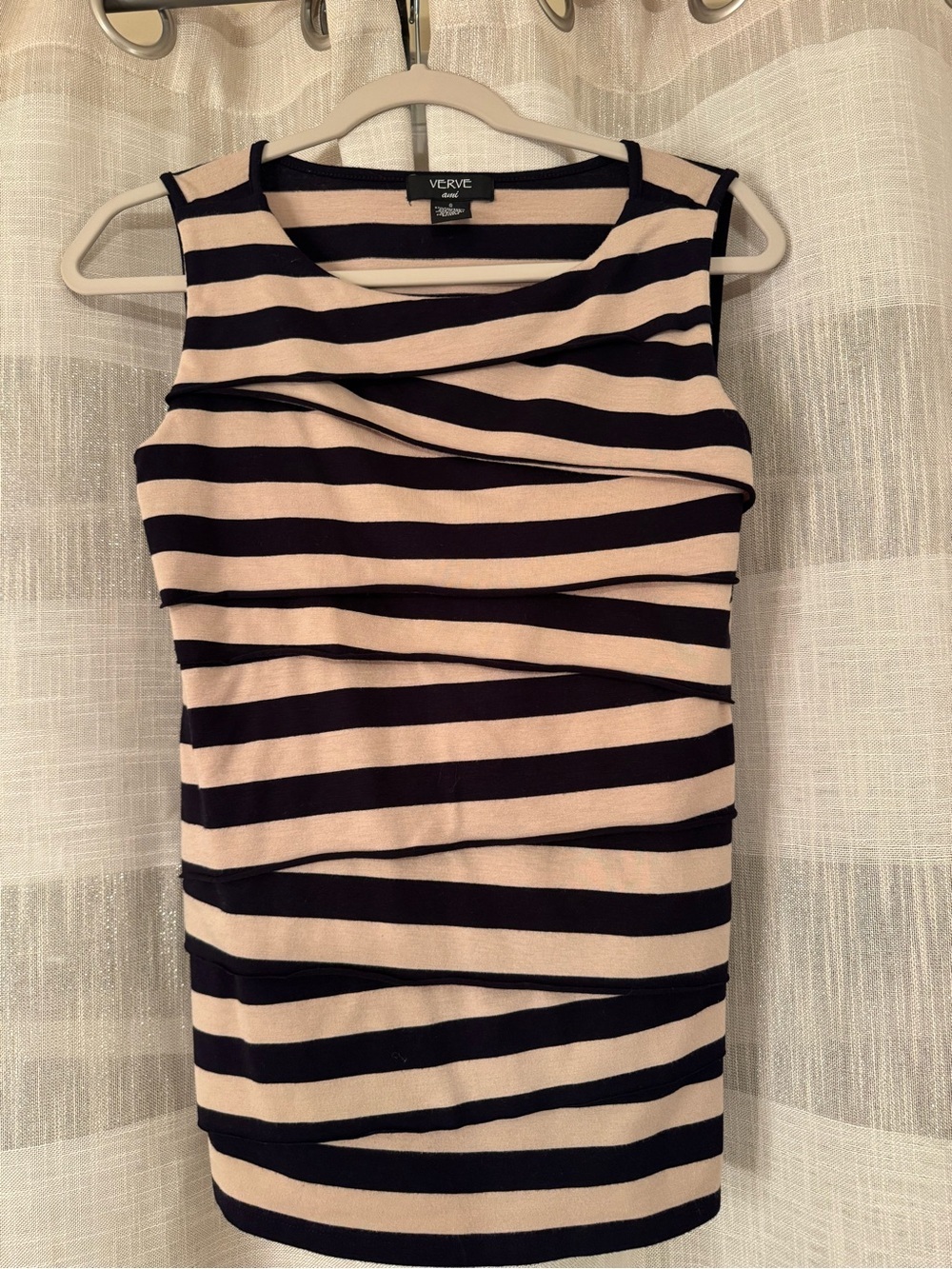Verve Ami Striped Knit Shell - Black and Beige